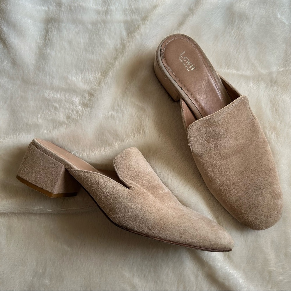 Lewit Nude suede leather slip on heeled mules womens 8
